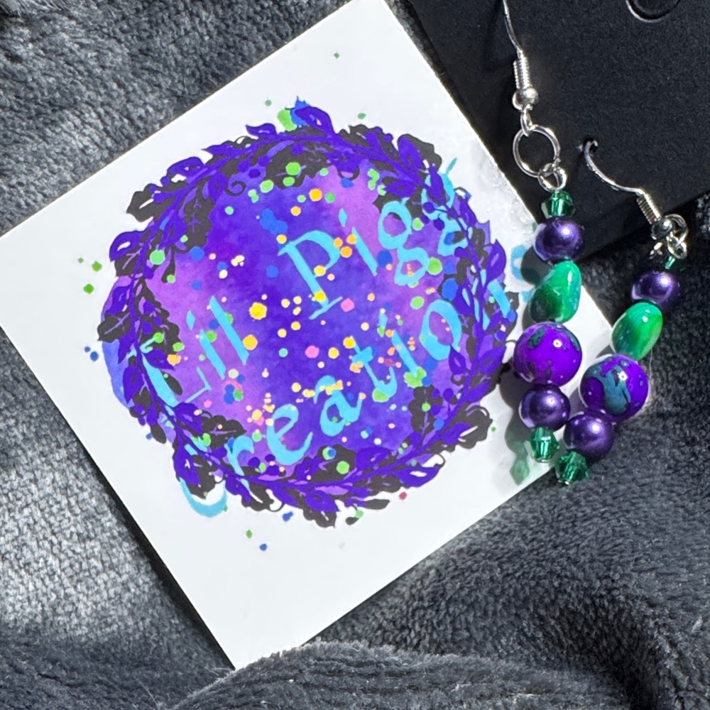 Purple and Green Beaded Earrings